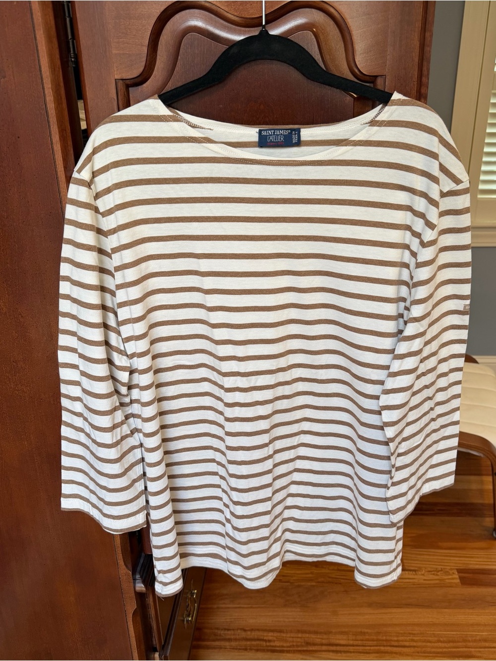 Saint James Striped Tee — White and Brown